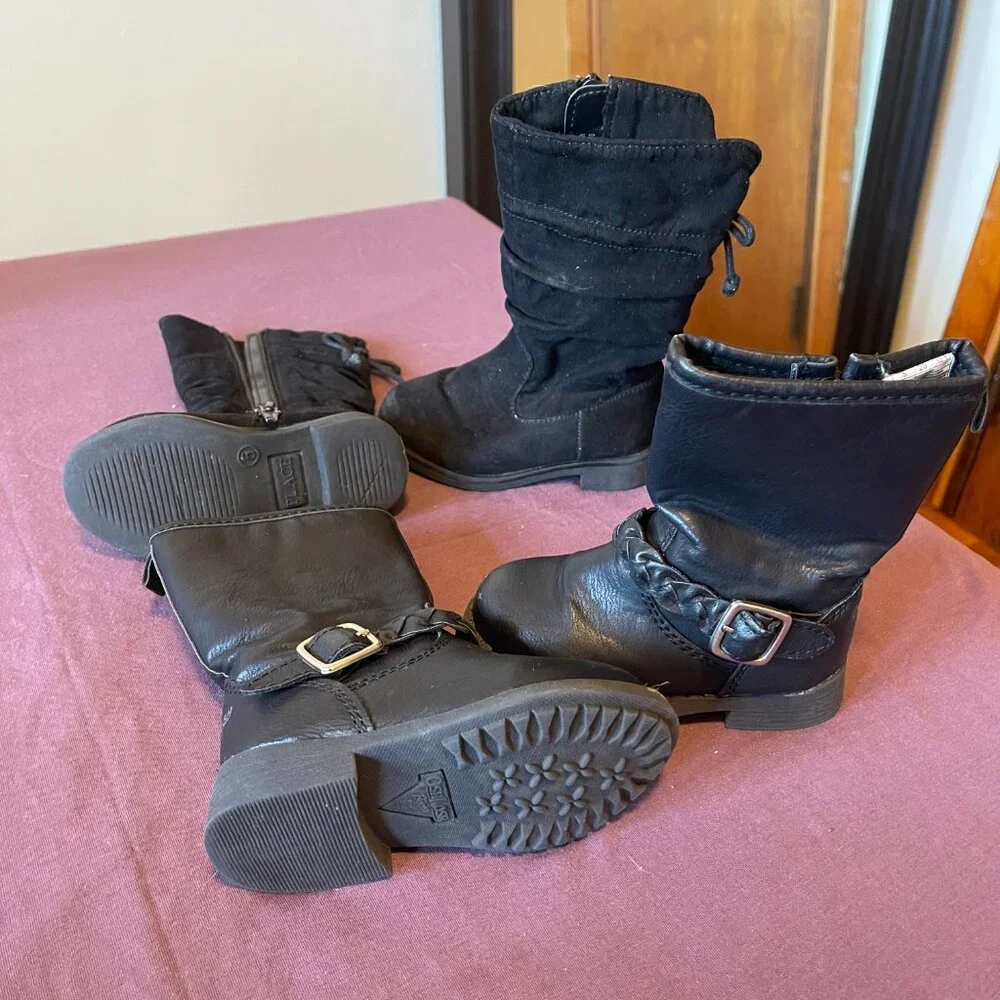 2 pairs - Toddler Girl Black Boots Size 5